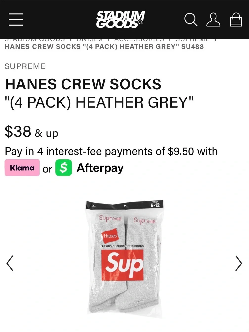 Hanes+Supreme Gray Crew Socks - 4 Pack